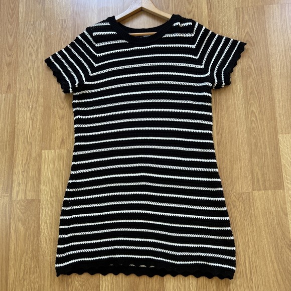 GAP Sweaters - Gap Open Knit Crochet Sweater Dress Sz L Petite Black White Summer‎ Cover Up